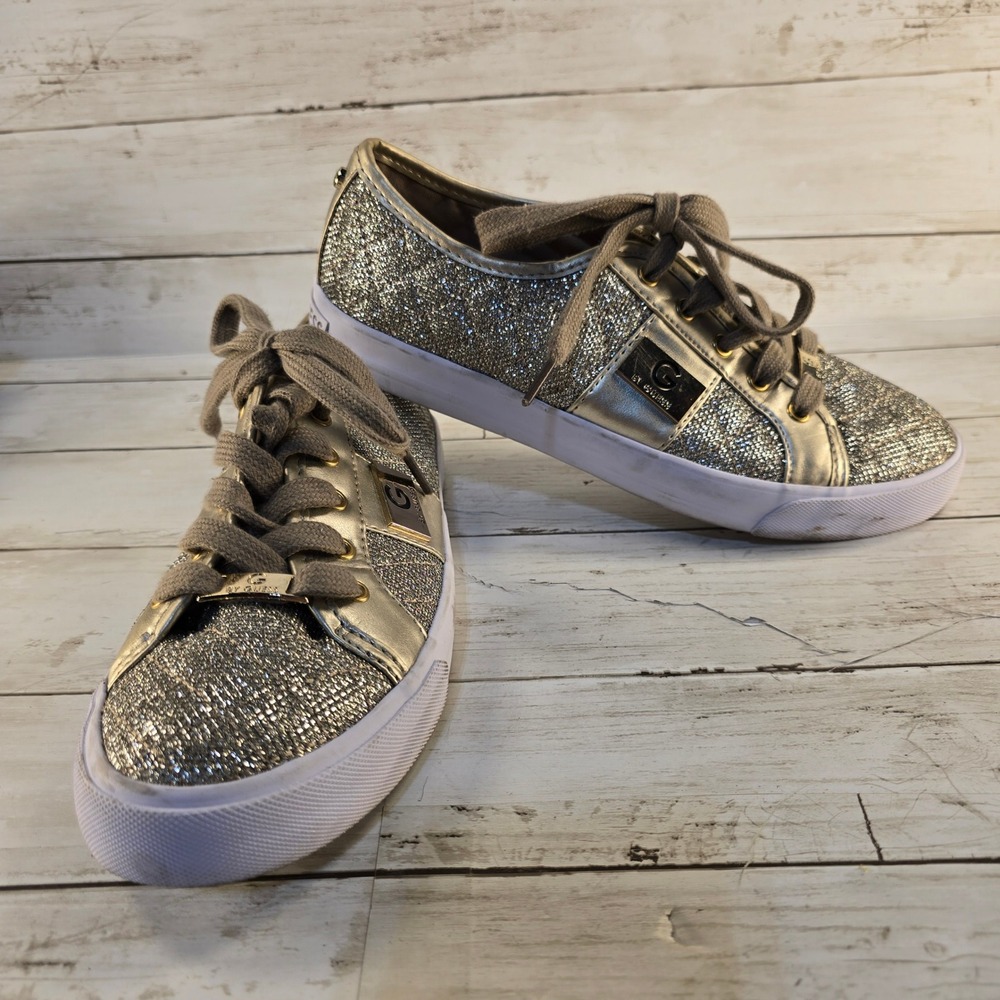 G by Guess Backer3 Gold Glitter Metallic Low Top Sneakers Womens Size 8M